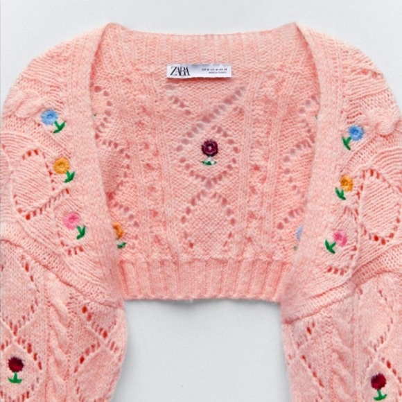 Zara Pink Floral Embroidered Cropped Cardigan - Picture 5 of 16